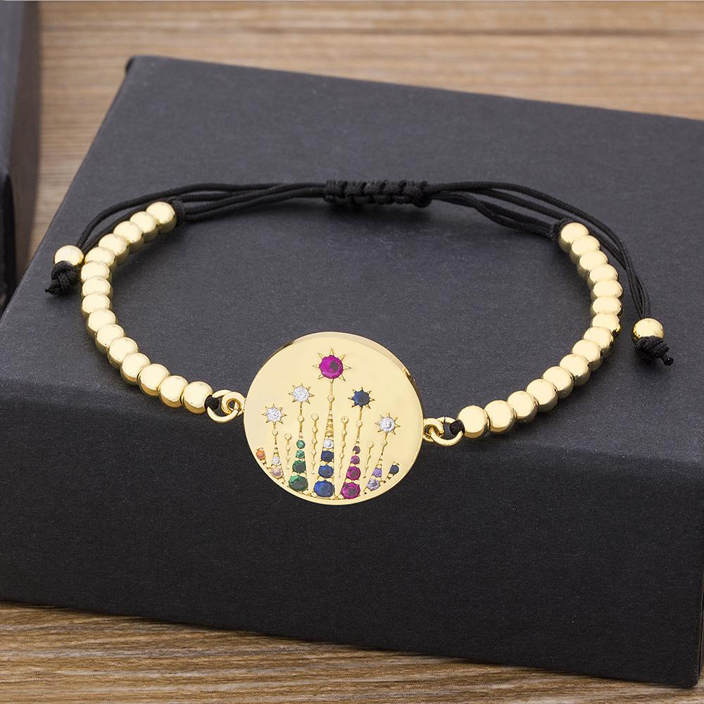 Nidin New Classic Light Luxury Copper Macrame Pave CZ 4MM Beads 8 Shape Men Women Handmade Adjustable Bracelets Jewelry Gift