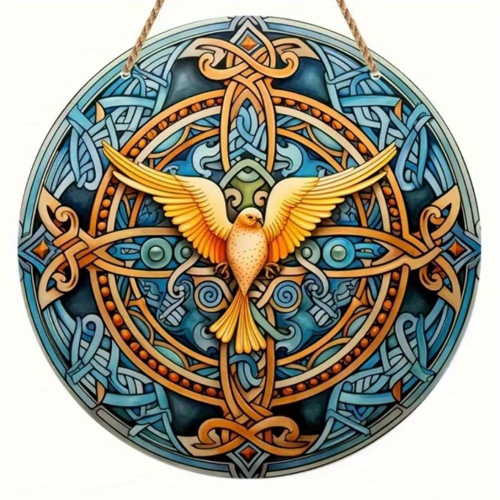 1pc 2d Flat Round Wooden Flat Sign - 20cm, Dove of Peace Theme, Suitable for Home, Office, Garage, Coffee Shop, Bar, Holiday Party Decoration, Gift