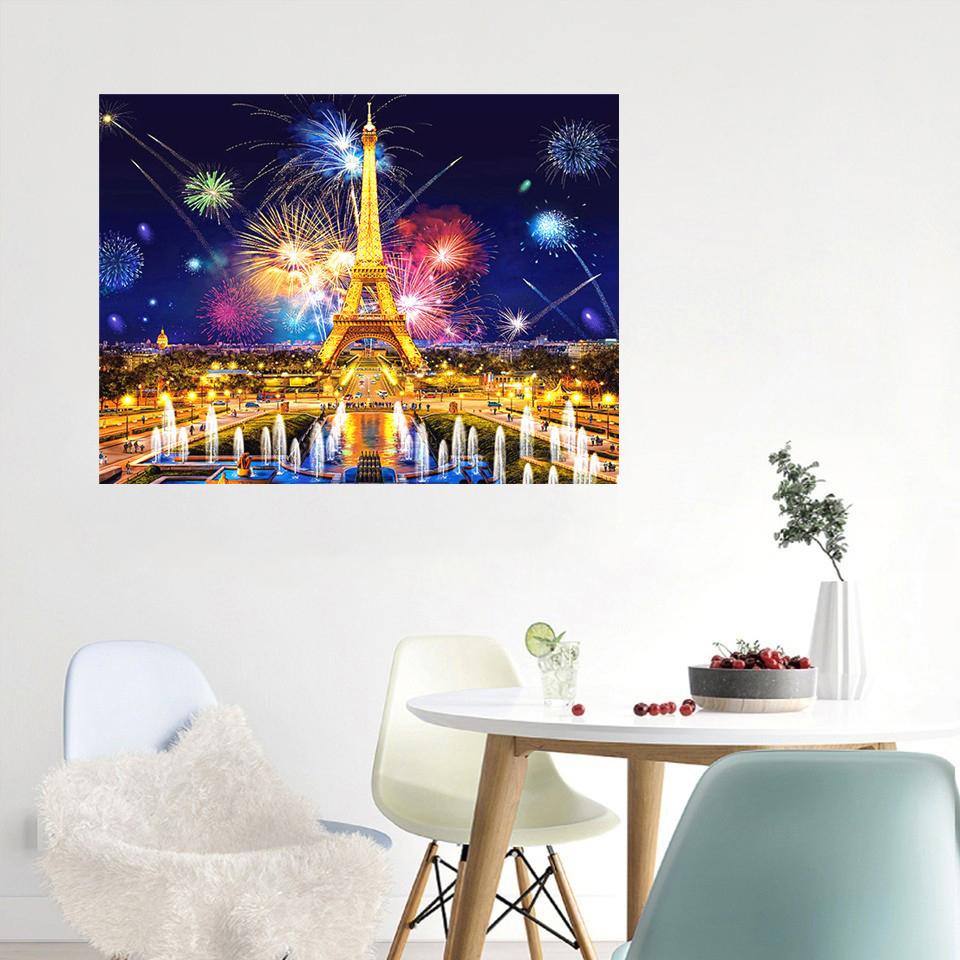 Набор для алмазной живописи, фейерверк, башня, 5D DIY, алмазная вышивка, красивый ночной вид, мозаика со стразами, украшение для дома, изображение