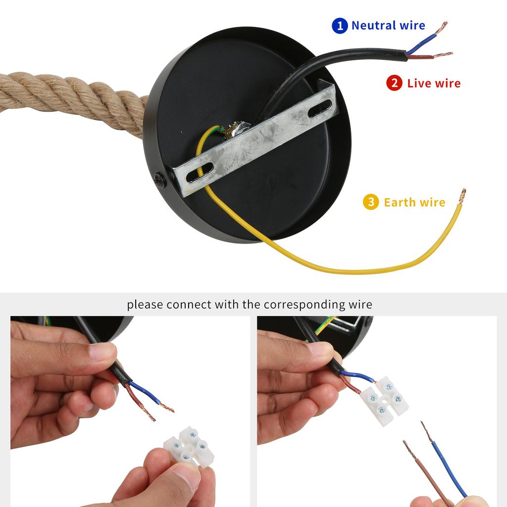 Industrial Hemps Rope Pendants Light Basket Rustic Chandelier Vintage Ceiling Lamp Iron Metal