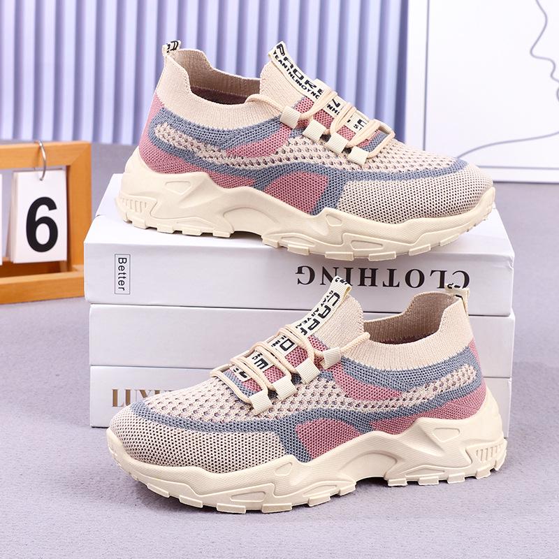 Женские летние дышащие кроссовки- dad sneakers Flyknit с эффектом увеличения роста - Повседневная обувь для бега в корейском стиле с мягкой подошвой