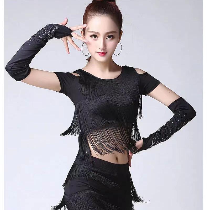 Sexy Lace Gloves Latin Stage Dance Stage Performance Arm Sleeves Female Mesh Flash Drilling Rhinestone Half Finger Gloves S155