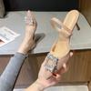 Модные Элегантные Тонкие Туфли-лодочки на Высоком Каблуке для Женщин Весна 2025 Стразы Пряжка Мелкий Вырез Однотонные Туфли Женские Остроконечный Носок Офисные Туфли