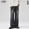 Мужская одежда LKTM #Американская стирка с "кошачьими усами" полуэластичный пояс джинсы прямого кроя мужские и женские свободные широкие брюки ленивый стиль