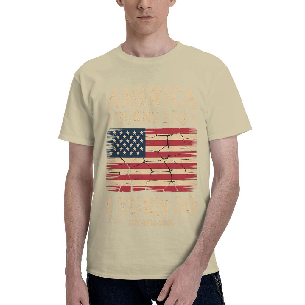 Custom America Turns 250 I Turn 50 1976 50th Birthday Tshirt For Unisex Short Sleeve Usa Flag Loose Fit 100 Cotton Tees Gift