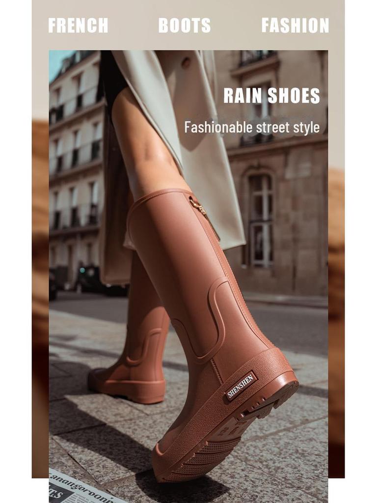 Женские водонепроницаемые противоскользящие длинные резиновые сапоги - модная резиновая обувь в корейском стиле для ношения на открытом воздухе