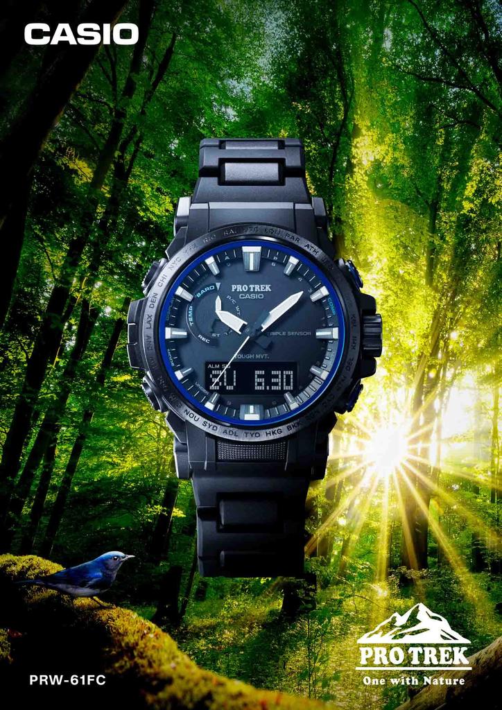 Часы Casio Pro Trek Climber Line Solar с биомассовым черным радиоуправляемым пластиком, PRW-61FC-1JF, Мужские,