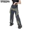 WTEMPO Винтажные женские джинсы с высокой талией, уличная одежда, рваные женские широкие брюки, повседневные прямые джинсовые брюки в американском стиле с кисточками