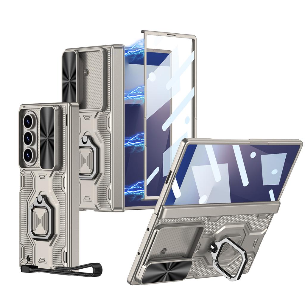 Подходит для чехла для мобильного телефона Samsung ZFold7, складной экран, защитный чехол-пленка, магнитный кронштейн-кольцо для пальца, бриллиант, сдвижное окно, ремешок