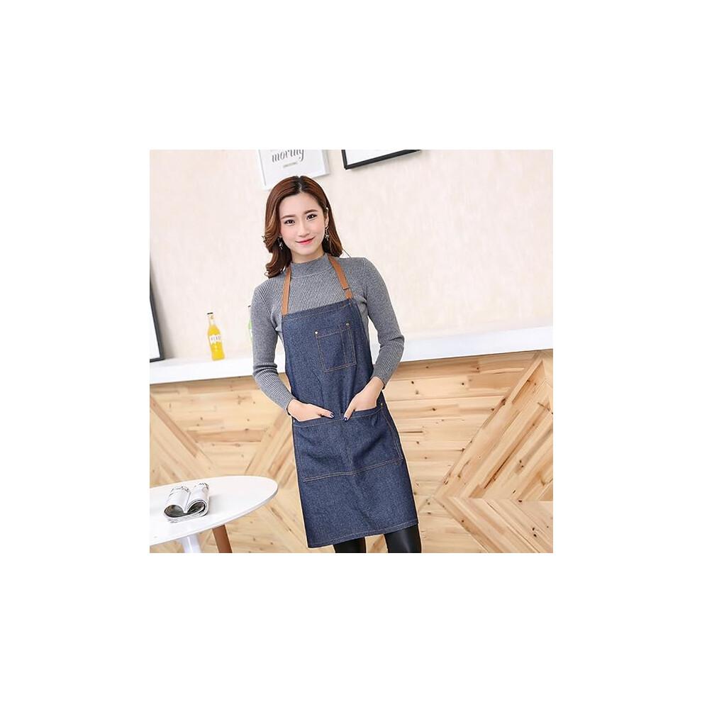 Adjustable Denim Kitchen Apron with Pocket and 3 Pockets for Men and Women with Pocket for Cooking(Blue)
