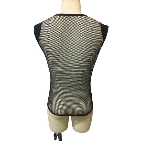 Мужской жилет с V-образным вырезом, широкими бретелями, без рукавов, прозрачный сетчатый топ, однотонный, дышащий, эластичный, на бретельках