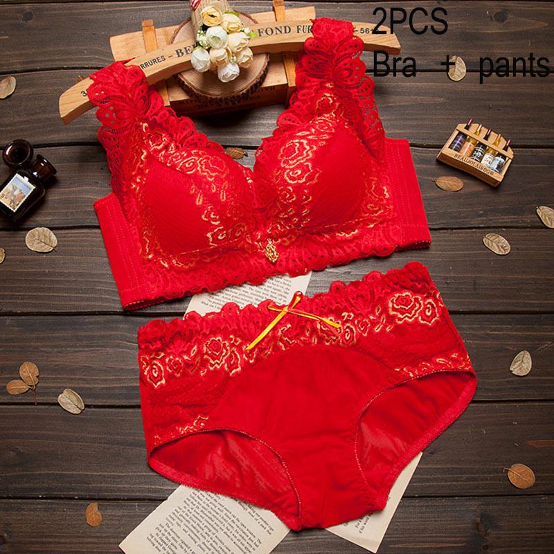 Sexy Lingerie Set Women Lace 3/4 Adjusted-straps  Bra and See-through Lace Panty Bra Set