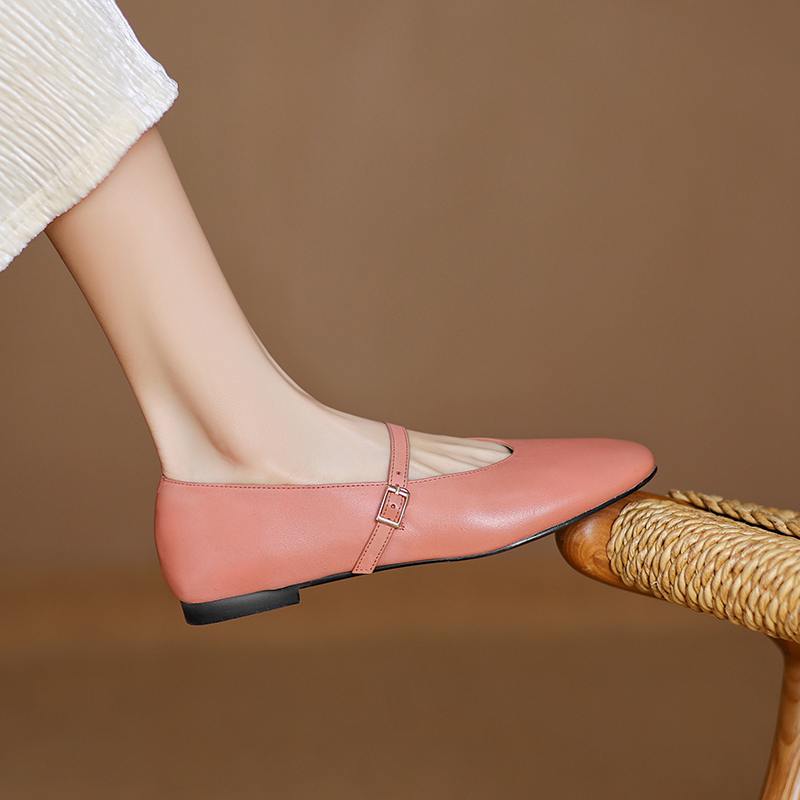 Krazing Pot Кожа коровы весна лето размер 41 толстый низкий каблук плоский с круглым носком женские неглубокие балетки