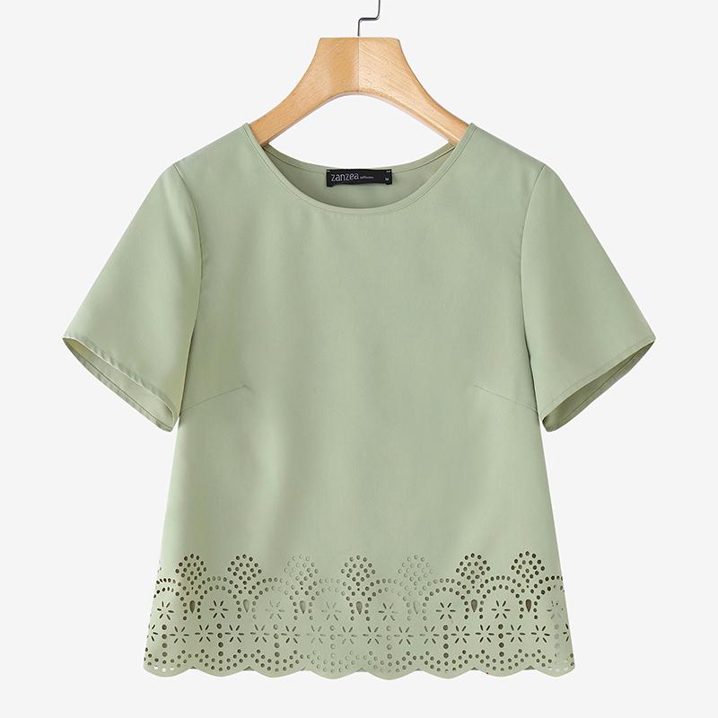 ZANZEA Женская повседневная футболка с круглым вырезом, однотонная, с короткими рукавами