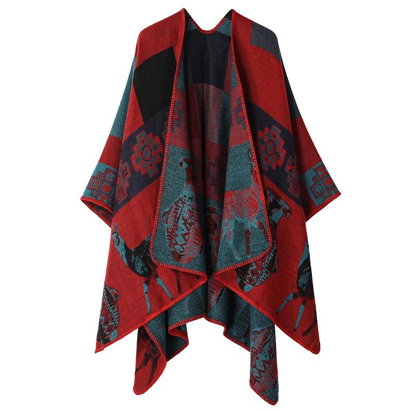 Women's Fashion Pashmina Autumn and Winter Cloak Thicken Warm Shawl Knitted Wraps Split Cape