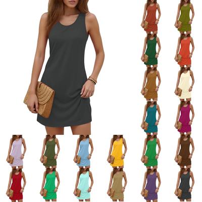 Женское модное повседневное однотонное платье без рукавов с круглым вырезом