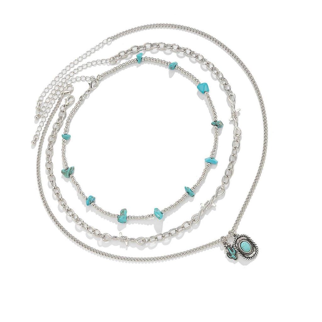 Set of 3 Turquoise Beaded Necklaces with Distinctive Western Styles for Everyday Use and Themed Parties Supplies Multicolor