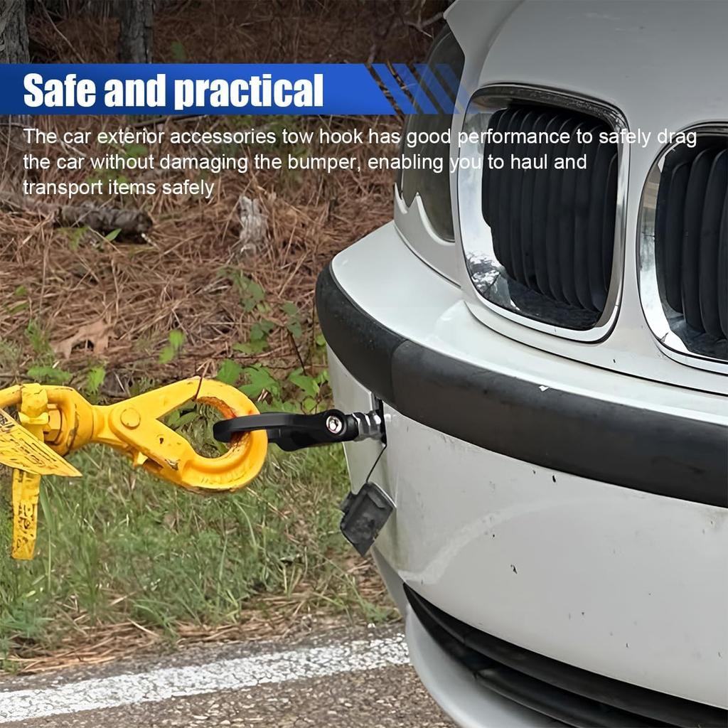 Car Front Bumper Tow Hook, with Screw-in Design (Black) | Waterproof Trailer Grappling Hook, Foldable Bumper Pull Ring, Vehicle Exterior Accessory