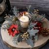 Christmas Candle Wreath Artificial Floral Greenery 25cm Garland Table Centerpiece for Holiday Xmas Desktop Decoration
