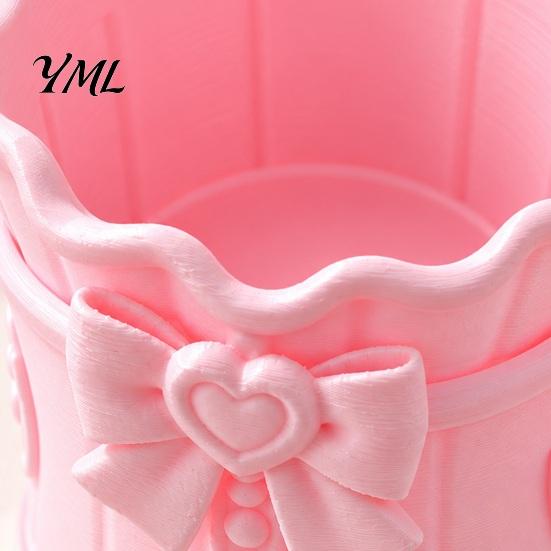 Pink Bow Stationery Holder Makeup Brush Holder, 3D Printed Desk Organizer, Cosmetic Office Organizer Brushes & Pen Storage Cup for Vanity Decoration