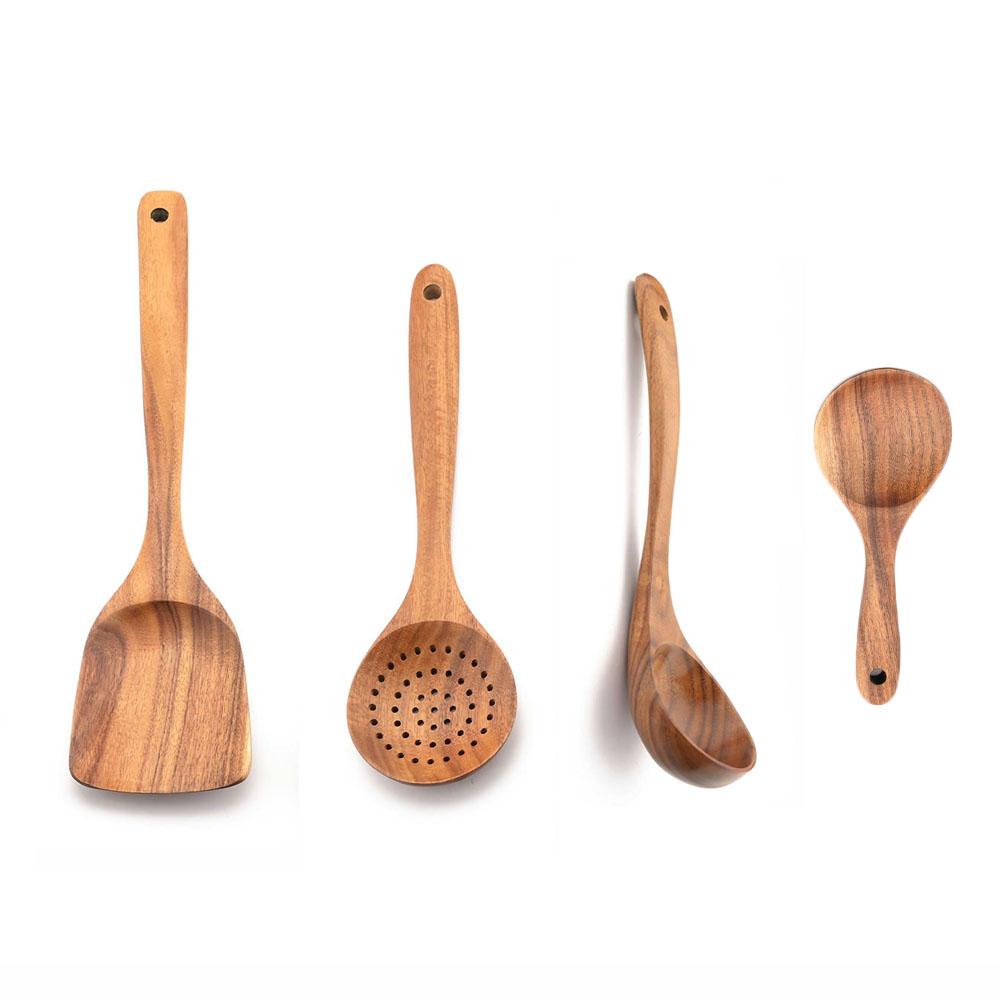 Jankng Wood Kitchenware Cooking Utensils Set Non-stick Wooden Shovel Spoon Colander Kitchen Tableware Tool Household Kitchen Tools