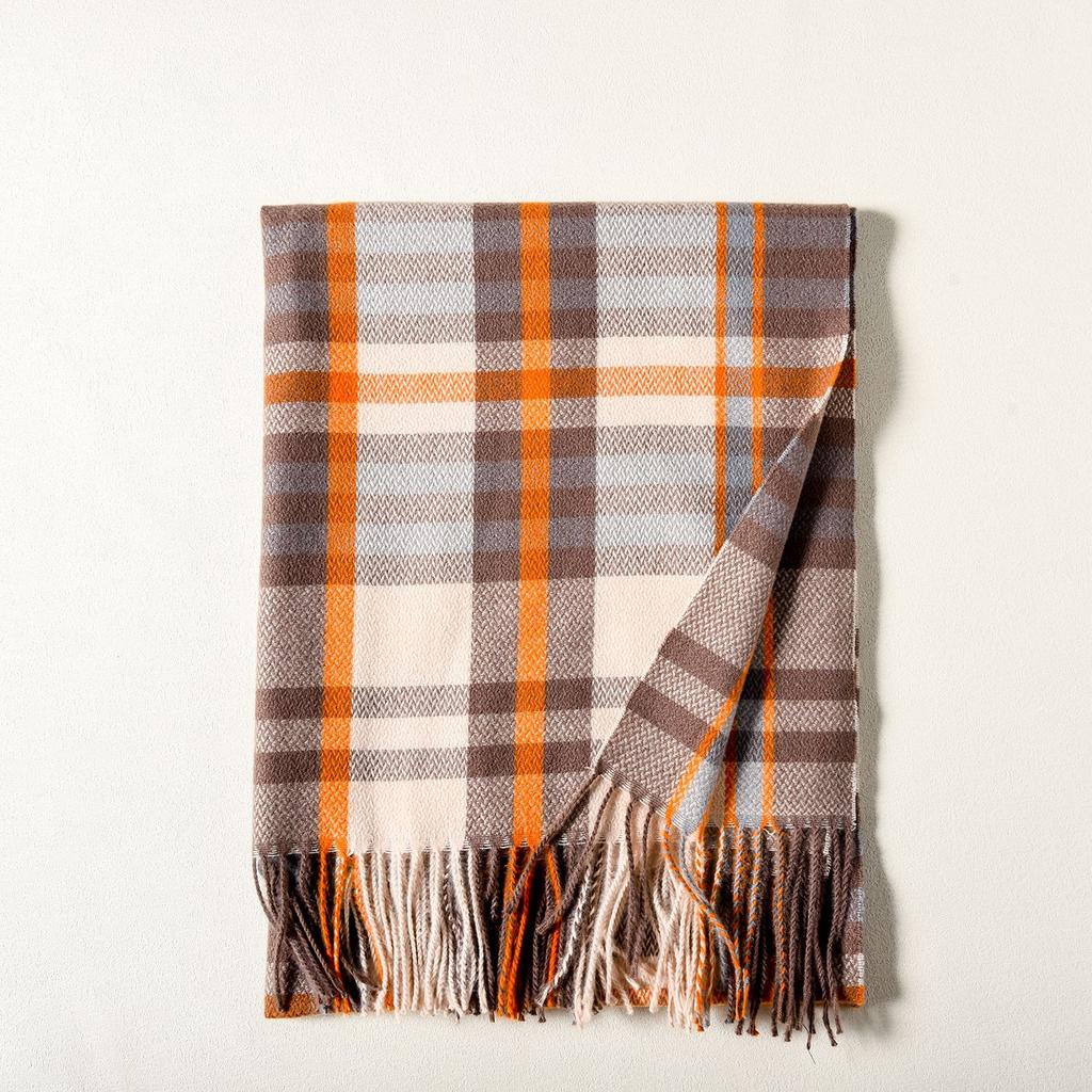 2024 Осень/Зима Новый Шарф с Кисточками Женский Универсальный Клетчатый Утолщенный Студенческий Парный Шарф Имитация Кашемира Теплая Шаль