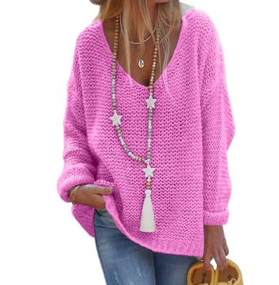 Женские Свитера Повседневные Однотонные Вязаные Свитера V-образный вырез Длинный рукав Топ Свободного кроя Пуловер