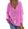 Women's  Sweaters Commuting Solid Color Knitted Sweater V-Neck Long Sleeved Top Loose Fit Pullover Sweater