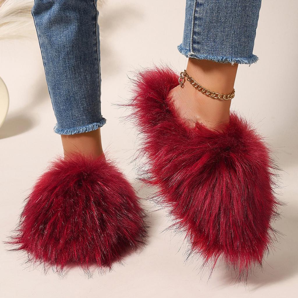 Мода Мода Теплые тапочки Роскошные тапочки Женские Открытый носок Мех енота Слайды Женская обувь Женские Плоские Полутапочки Удобная обувь