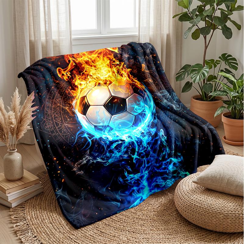 Flaming Soccer Ball 1 Theme blanket Lightweight Warm Flannel Blanket Decorative Throw Blanket for Home Decoration
