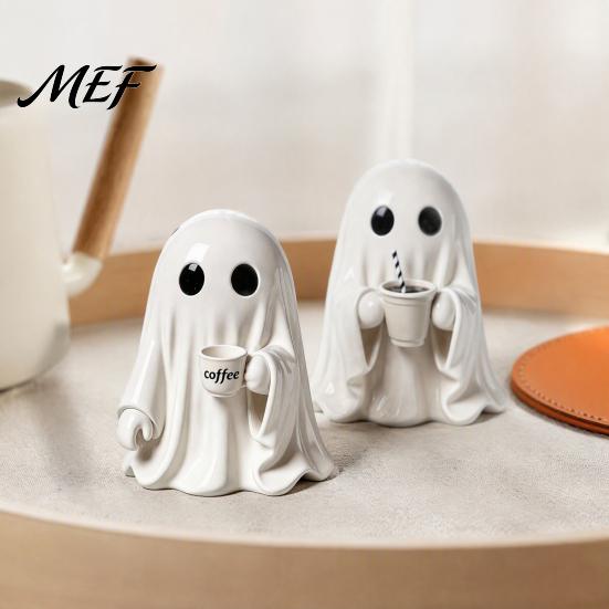 Fun Halloween Desk Accessories Ghost Figurine, Resin Spooky Cute Statue, Funny Creepy Collectible Art Figurines Tabletop Ornament for Home Shelf