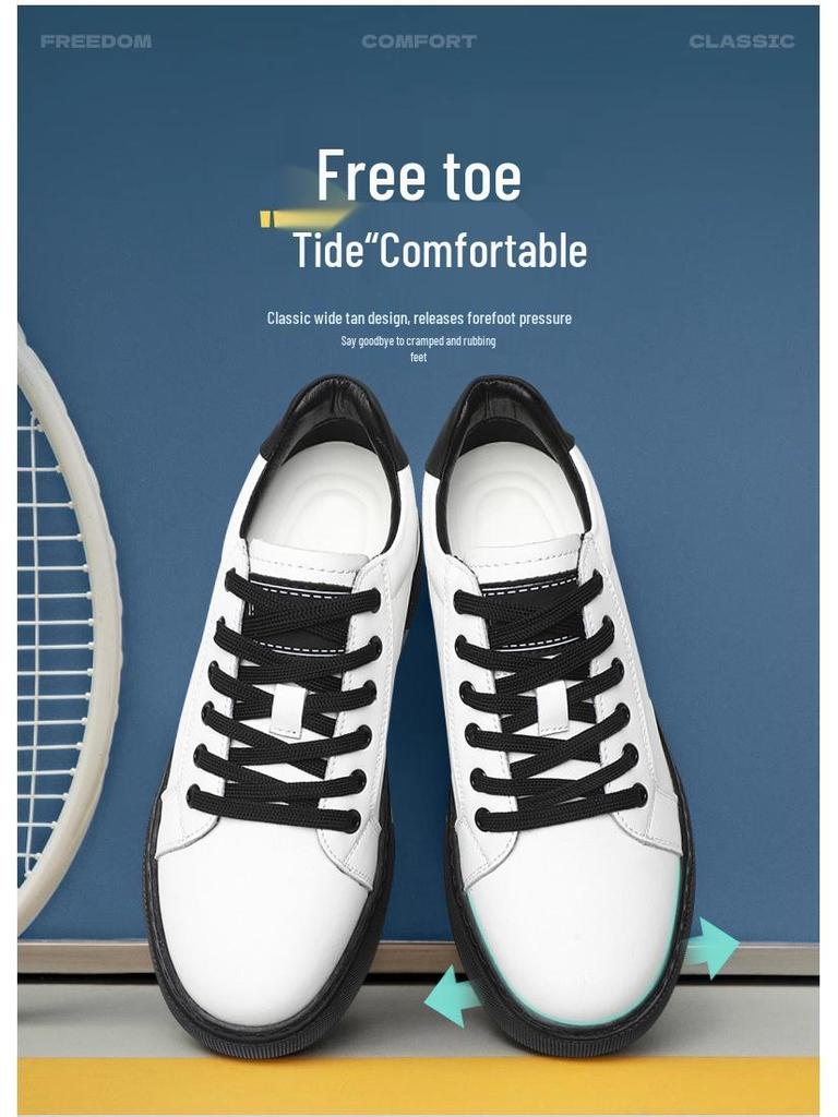 Men's 8cm Height-Boosting Casual White Sneakers