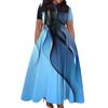 Women's Casual Fashion Large Size Print Round Neck Short Sleeve Pocket Straps Swing Dress