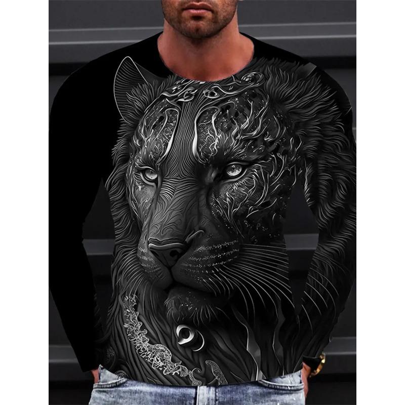 Футболка с длинным рукавом Lion для мужчин, повседневная верхняя модная спортивная одежда Harajuku 3D полная печать, уличная одежда 2024