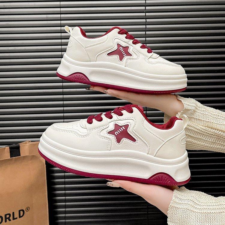 Белые туфли на платформе-маффин женские 2024 новые простые и универсальные дышащие с круглым носком на шнуровке повседневные спортивные туфли