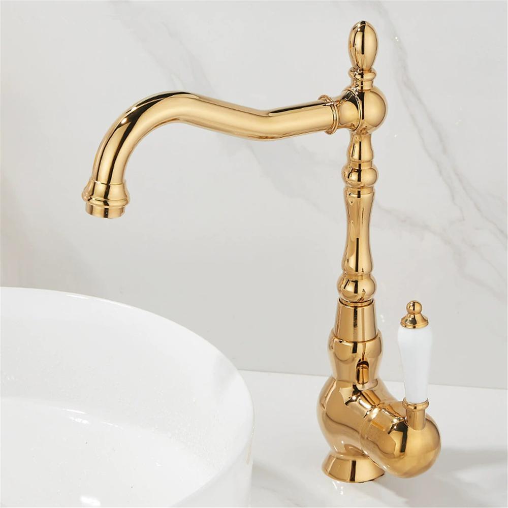 Tuqiu Золотой Высокий Смесители Ванная Кран Раковина Кран Кухонный Кран Антикварный Раковина Кран Раковины Горячая Холодная Смеситель Кран