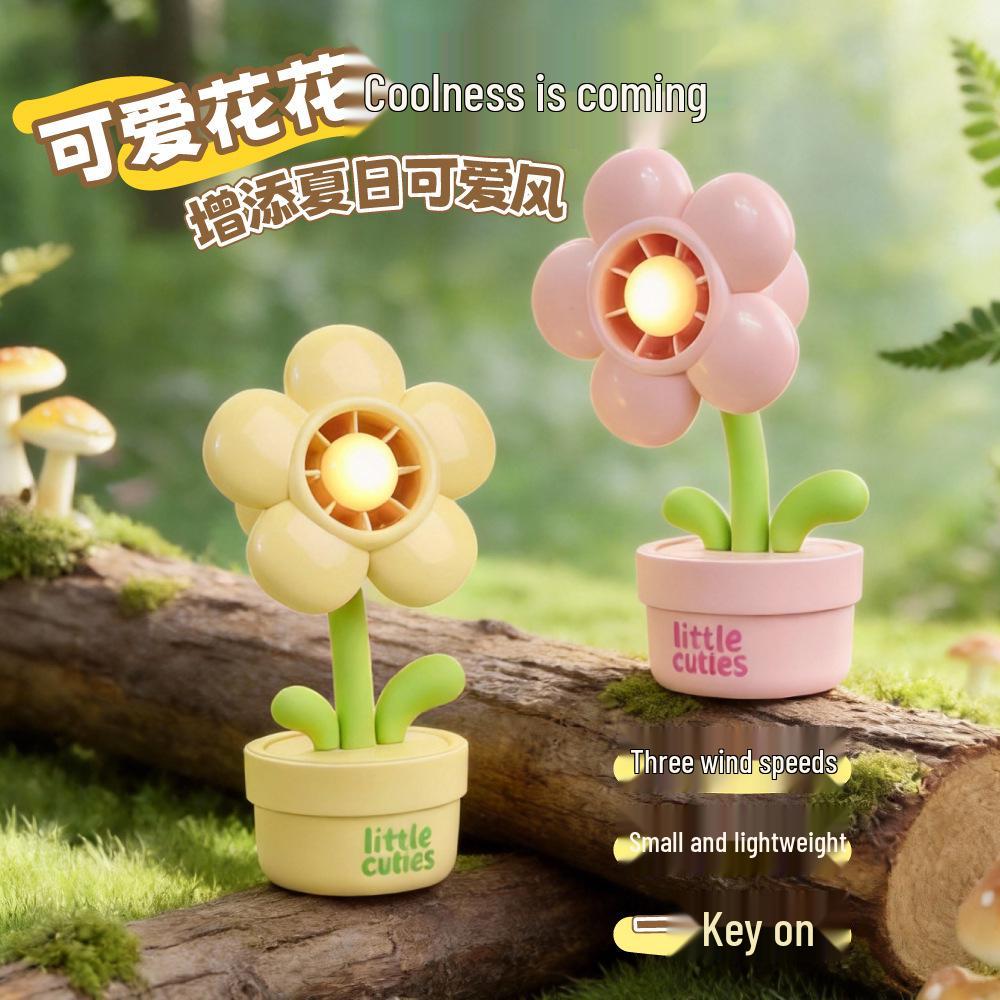 Creative Cute Flower Mini Handheld Fan for Kids - USB Rechargeable, Strong Wind Desktop Fan