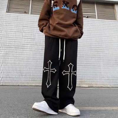 Весна и осень Новые модные повседневные брюки с принтом «Американский крест», прямые брюки с высокой талией, свободные узкие широкие брюки большого размера