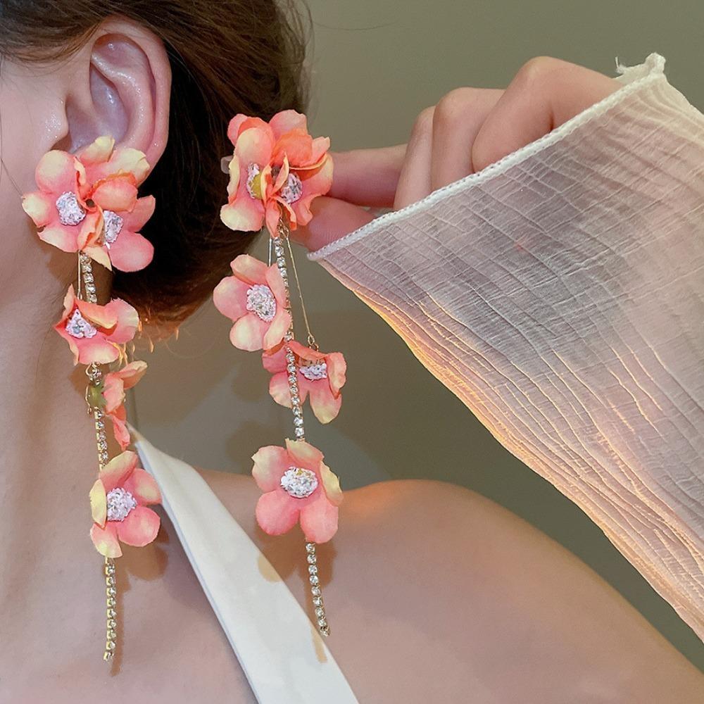 Exaggerated Petals Tassel Earring Sweet Women's Jewelry New Flower Dangle Earrings  Vacation