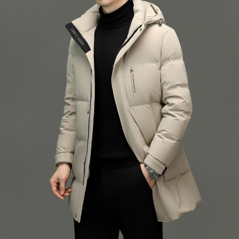 White Duck Down Medium And Long Down Jacket Men'S Winter High-End Business And Leisure Hooded Detachable Jacket