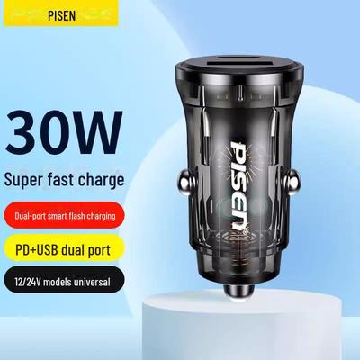 Мини-автомобильное зарядное устройство PISEN PD30W с двумя портами и USB-разъемом для быстрой зарядки