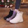 Mid-top Casual Fashionable Women's Shoes Autumn Winter, Round-toed Rubber Cotton Warm Boots with Fleece Zippers P539