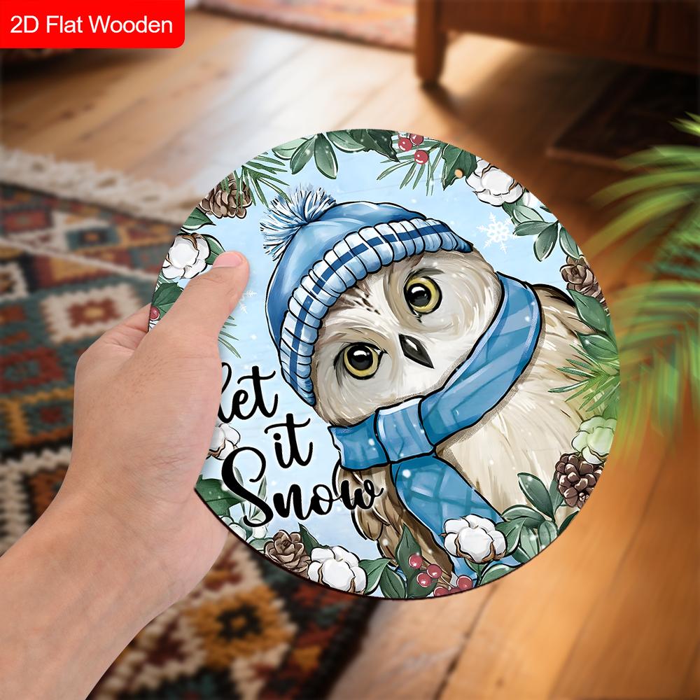 Russian Wooden Christmas Sign with Owl Pattern, Navidad Round Sign for Front Door, Wall Hanging Decor, Ideal Christmas Gift for Friend & Family