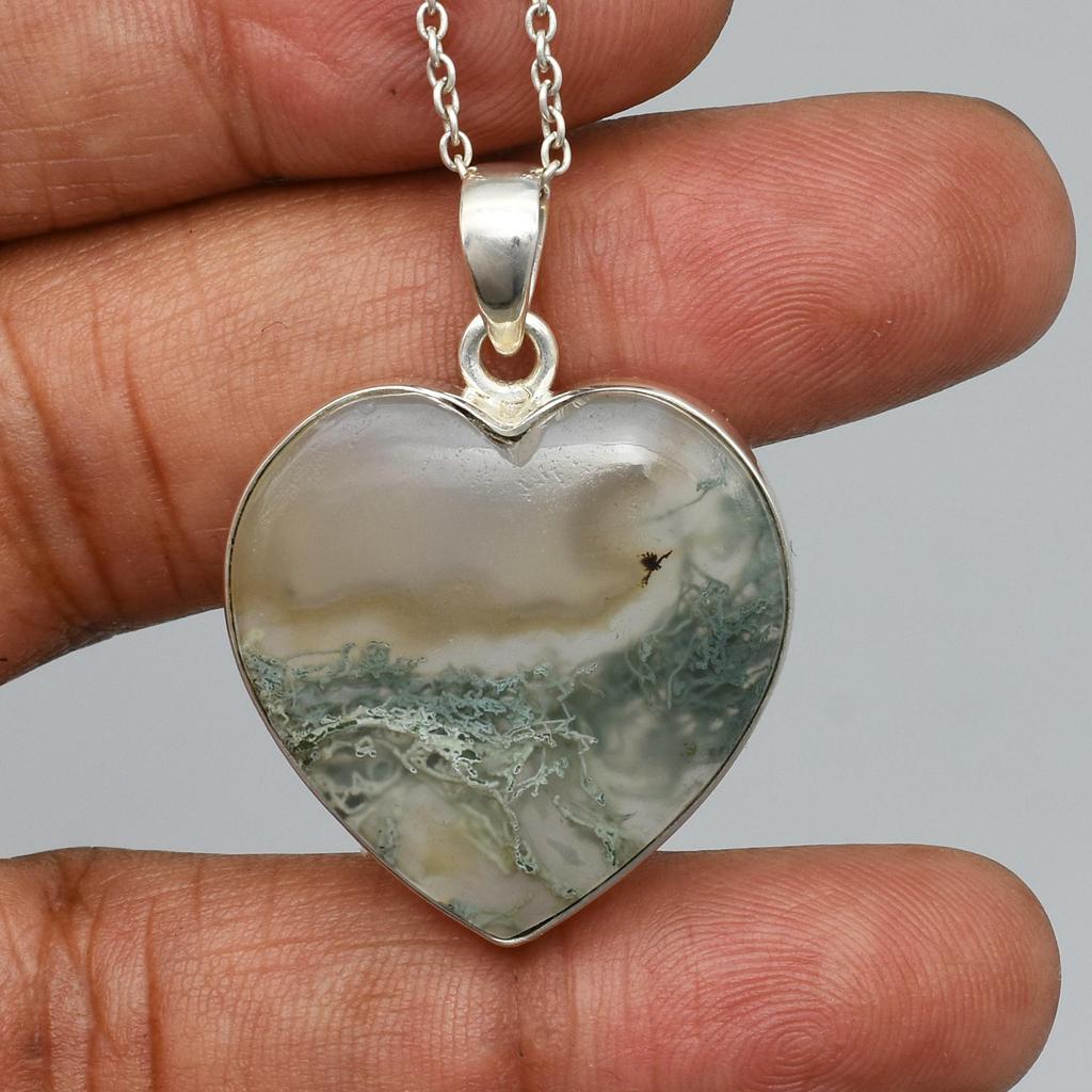 Amazing Horse Moss Agate, 925 Sterling Silver Necklace Pendant, Handmade Silver Jewelry, Moss Agate Necklace Pendant, Gift For Her