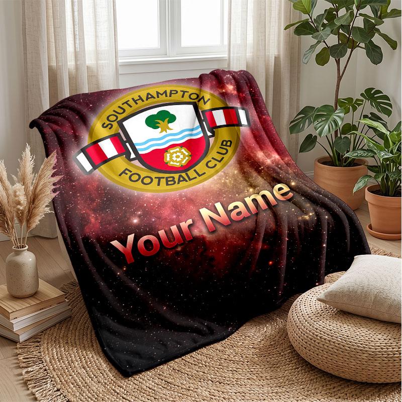 Southampton FC Custom Name Text Flannel Blanket Soccer Logo Personalized Fleece Throw Blanket Special Gift For Sofa Bedroom Home
