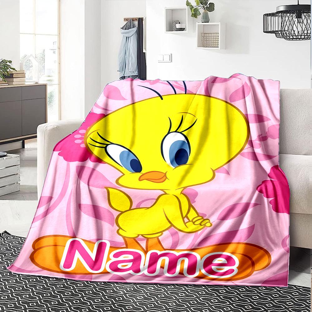 Customizable Tweety1 Throw Blanket – Personalized Name, All-Season Cozy Snug Blanket, Machine Washable, Personalized Blanket