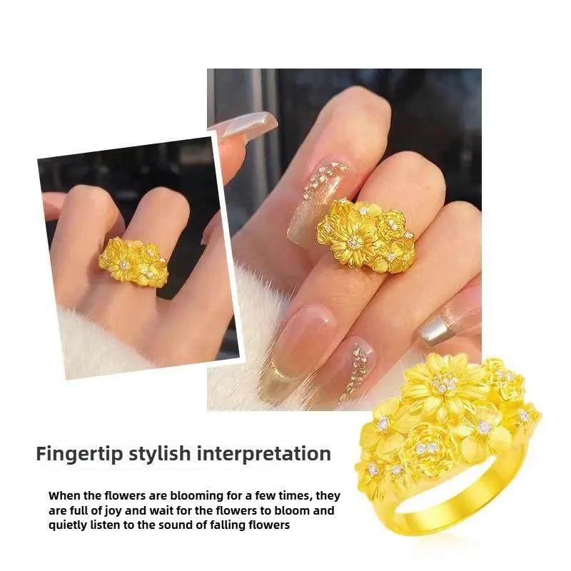 925 Серебряные цветы, похожие на парчу, новое китайское кольцо, женское позолоченное свадебное кольцо в стиле ретро с инкрустацией цирконием
