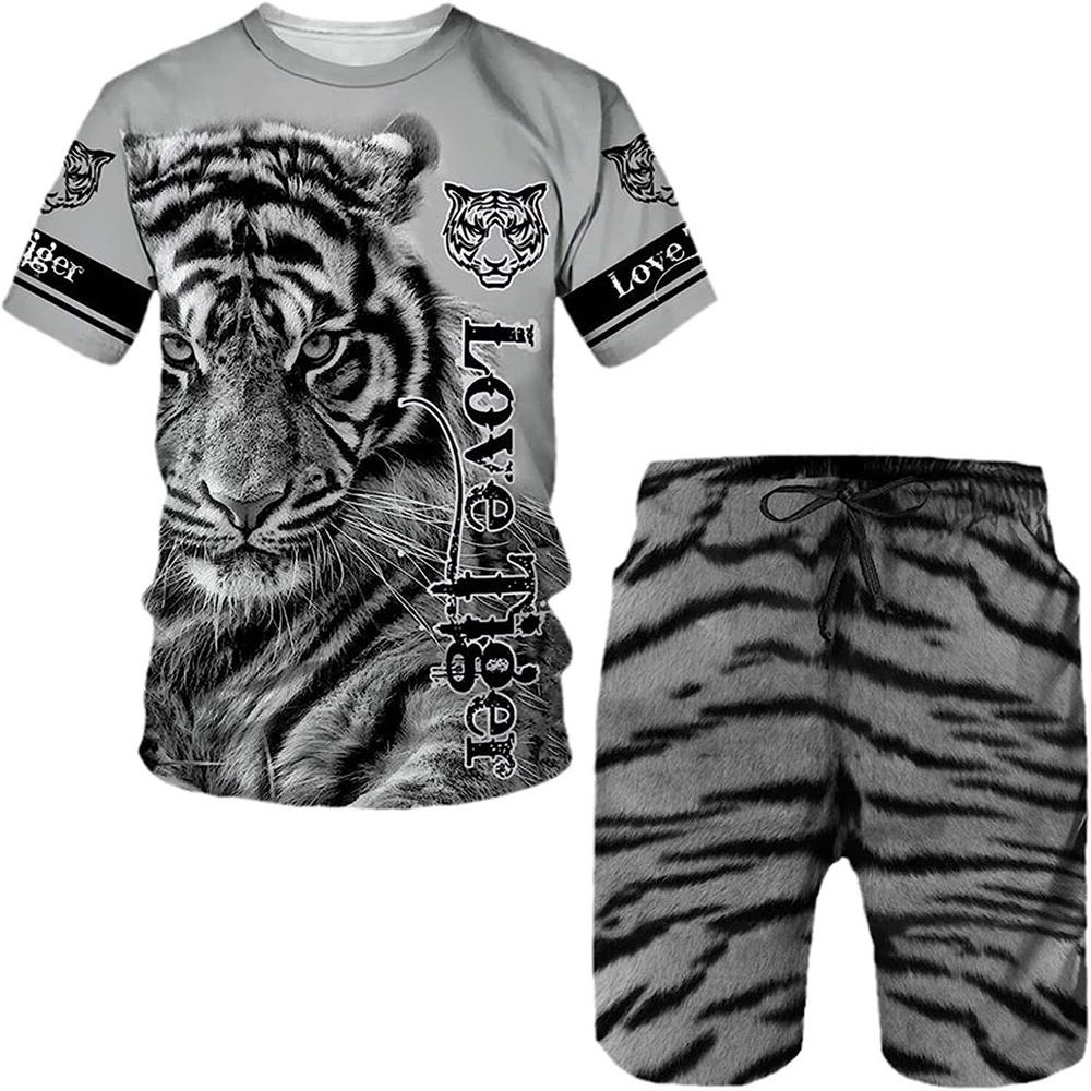 Мужской спортивный костюм с круглым вырезом и принтом «Король Лев» 3D, летняя футболка, шорты, комплект из 2 предметов, свободный свитер, модная мужская одежда