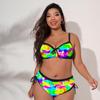 European & American Plus Size Adjustable Tie-up Bikini - Three-Color Print