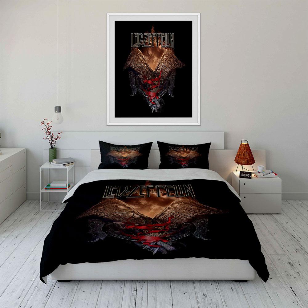 Led Zeppelin Winged Emblem Design Bedding Duvet Cover Set Duvet Cover Pillowcases (1*Duvet Cover 2*Pillowcases, without duvet insert)